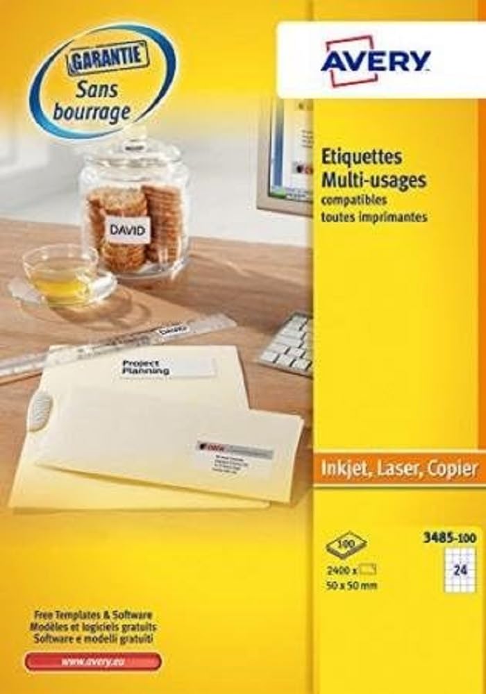 AVERY - UltraGrip 2400 Labels - Customisable and Printable - 50 x 50 mm - Laser, Inkjet, Photocopier - (3485-100)