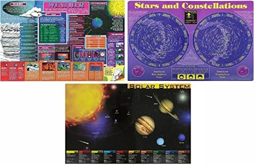 Painless Learning Placemats for Kids, Set of 3: Solar System, Weather, Stars and Constellations