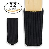 MelonBoat Chair Socks, Furniture Leg Feet Wood Floor Protectors Set, Vertical Knitted, Set of 32 Black