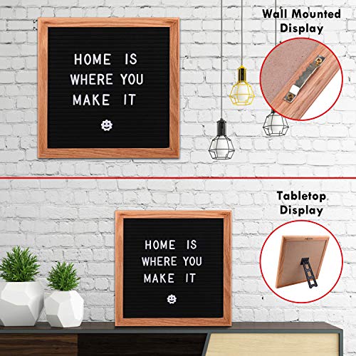 Felt Letter Board, 10 x 10 Oak Frame Changeable Letter Board, Letter Board with 340 Letters, Emojis, Icons and Symbols, Canvas Bag Wall Mount and Scissors