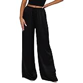 Women Y2K Satin Wide Leg Pants Casual Elastic High Waist Solid Loose Fit Lounge Pants Office Ladies Work Trousers