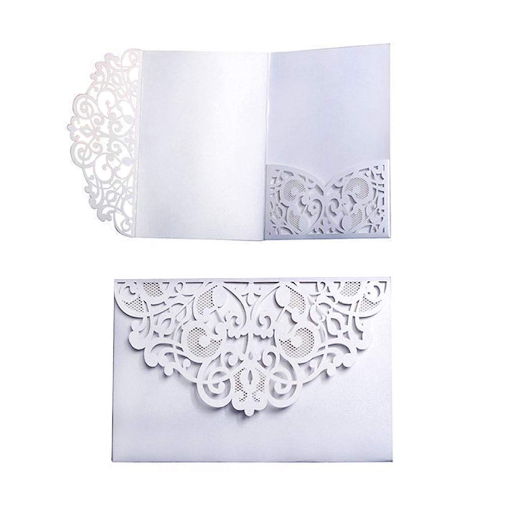 10PCS Wedding Invitations Cards, European Style Laser Cut Wedding Invitations Kit Holiday Blessing Greeting Card with Blank Cardstock & Hollow Flora Design by MYCreator (White)