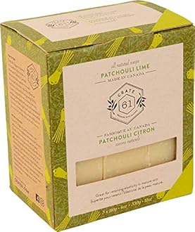 Crate 61, Handmade Vegan Natural Bar Soap Cold Pressed For Face And Body, With Premium Essential Oils, Eucalyptus & Peppermint For Men And Women 3 Pack (Patchouli Lime)