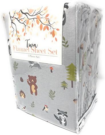 In the Woods Extra Soft 100% Cotton Flannel Twin Sheet Set (Owls, Raccoons, Bears, Porcupine, Deer)