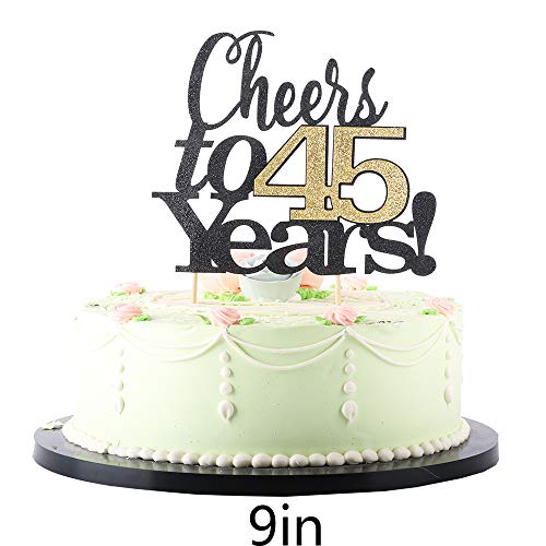 LVEUD Black Font Golden Numbers Cheers to 45 Years Happy Birthday Cake Topper -Wedding,Anniversary,Birthday Party Decorations (45th)