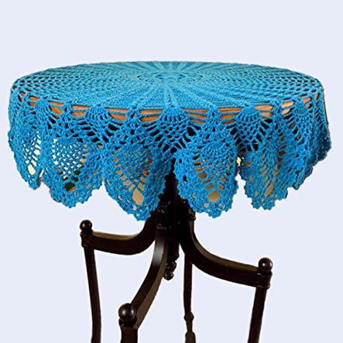YoumeHome Handmade Crochet Lace Vintage Style Pineapple Pattern Round Tablecloth in Wide Usage for Home Decor Cotton 31.5 inches (80 cm) (Bright Blue)