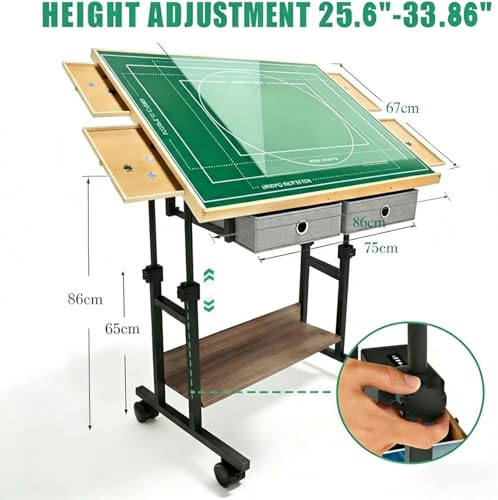 KAPEICamper 1500 Piece Puzzle Table with Adjustable Height, Jigsaw Puzzle Board with 4 Wooden Drawers & 2 Large Fabric Drawer & Cover & Storage Shelf, 86x67cm Angle Board Easel with Wheels for Adult