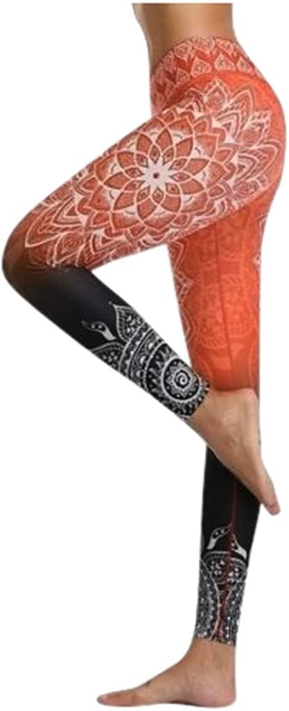 VEZAD Store Women's Tummy Control Yoga Pants Exercise Fitness Printed High-Waist Leggings: Clothing