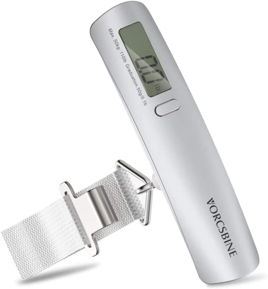 VORCSBINE Digital Luggage Scale, 110lbs Hanging Baggage Electronic Scale with Large LCD Display, Portable Suitcase Weighing Scale, Travel Luggage Weight Scale with Hook, Strong Straps for Travelers