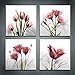 Moyedecor Art - 4 Panel Elegant Tulip Flower Canvas Print Wall Art Painting For Living Room Decor And Modern Home Decorations (Four 12X12in, Red flower)
