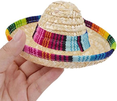 OOEOO Pet Hat, Multicolor Dog Cat Mexican Straw Sombrero Hat Pet Adjustable Buckle Costume
