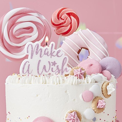 Birthday Candle Cake Candles Pink Candles with Glitter Make a Wish Pk 1