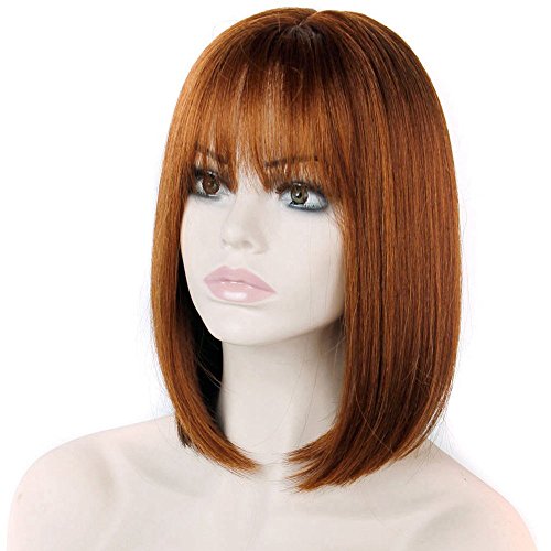 DENIYA Red Brown Bob Wigs Short Straight Wigs with Bangs for Women