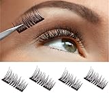 Long Dual Magnetic False Eyelashes, 0.2mm Ultra Thin 3D Reusable Fake Lashes, Full Size Natural Look 1 Pair 4 Pieces-027