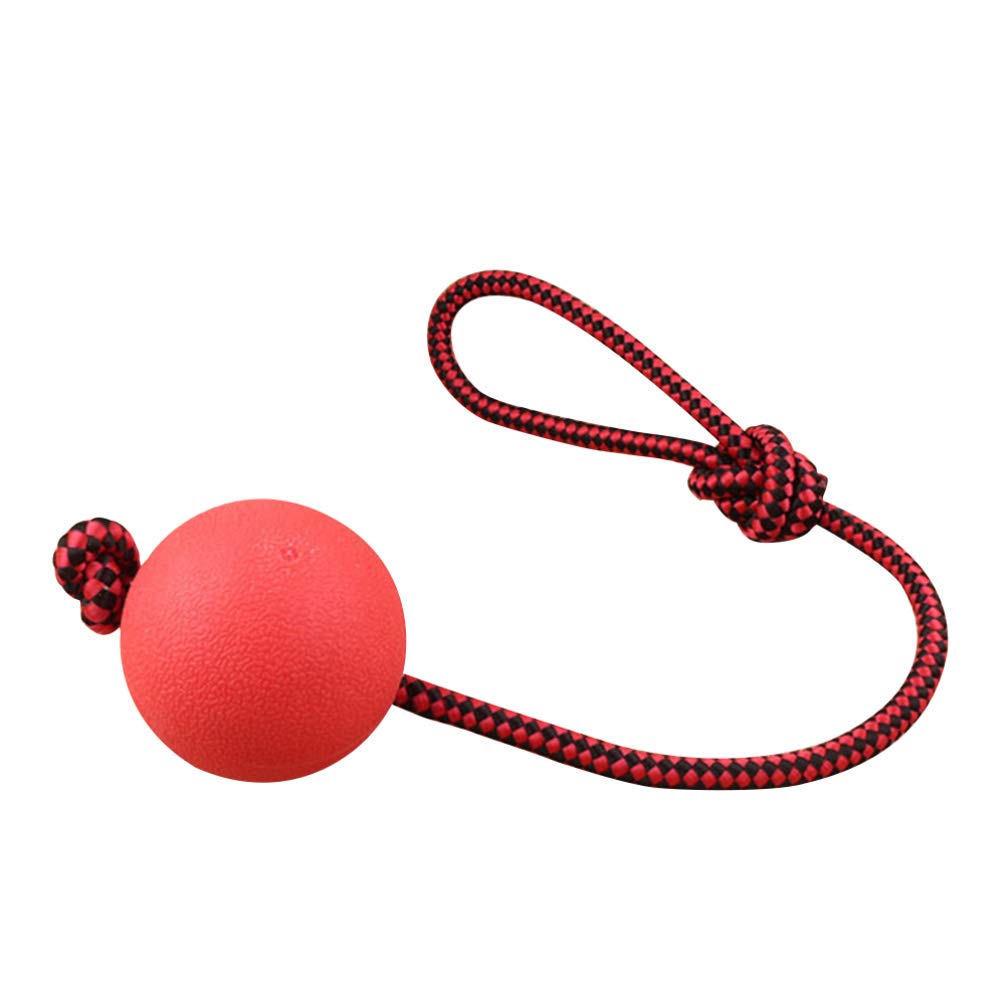 Dog Rope Ball Toys - Rubber Ball Toy with Rope Tug of War Balls Doggie Chew Toy for Training Fetching Teeth Cleaning (Random Color Rope)