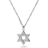 BERRICLE Sterling Silver Star of David Pendant Necklace for Women Men Unisex, Cubic Zirconia CZ 18 inch