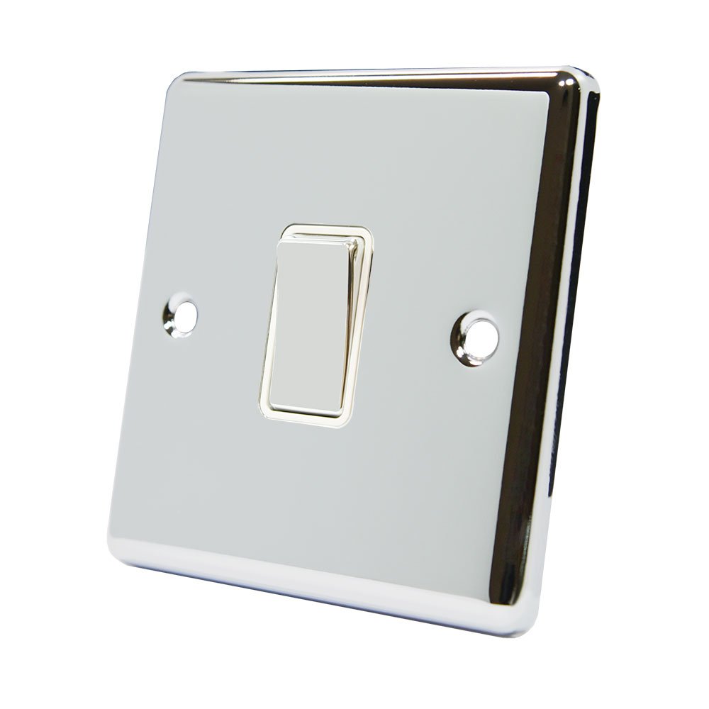 AET CPCINTWC 10 A 1 Gang Classical Chrome Polished Intermediate Metal Rocker Light Switch with White Insert
