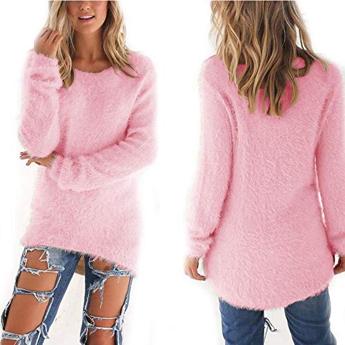 100% Safe Pullovers Autumn Winter Women's O-Neck Sweater Hedging Loose Pullover Casual Solid Sweaters,X-Large,Pink,