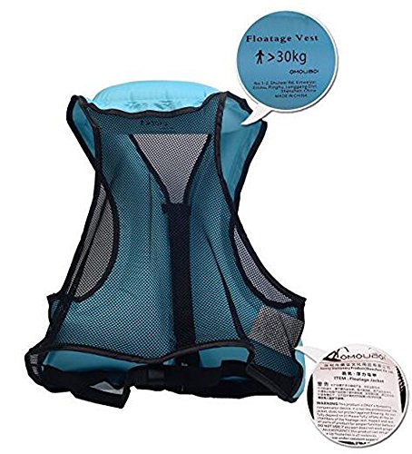 Kingswell Kids Inflatable Swim Vest Teens Life Jacket Portable Buoyancy Safety Aid Vest For Swimming, Snorkeling, Diving-Blue