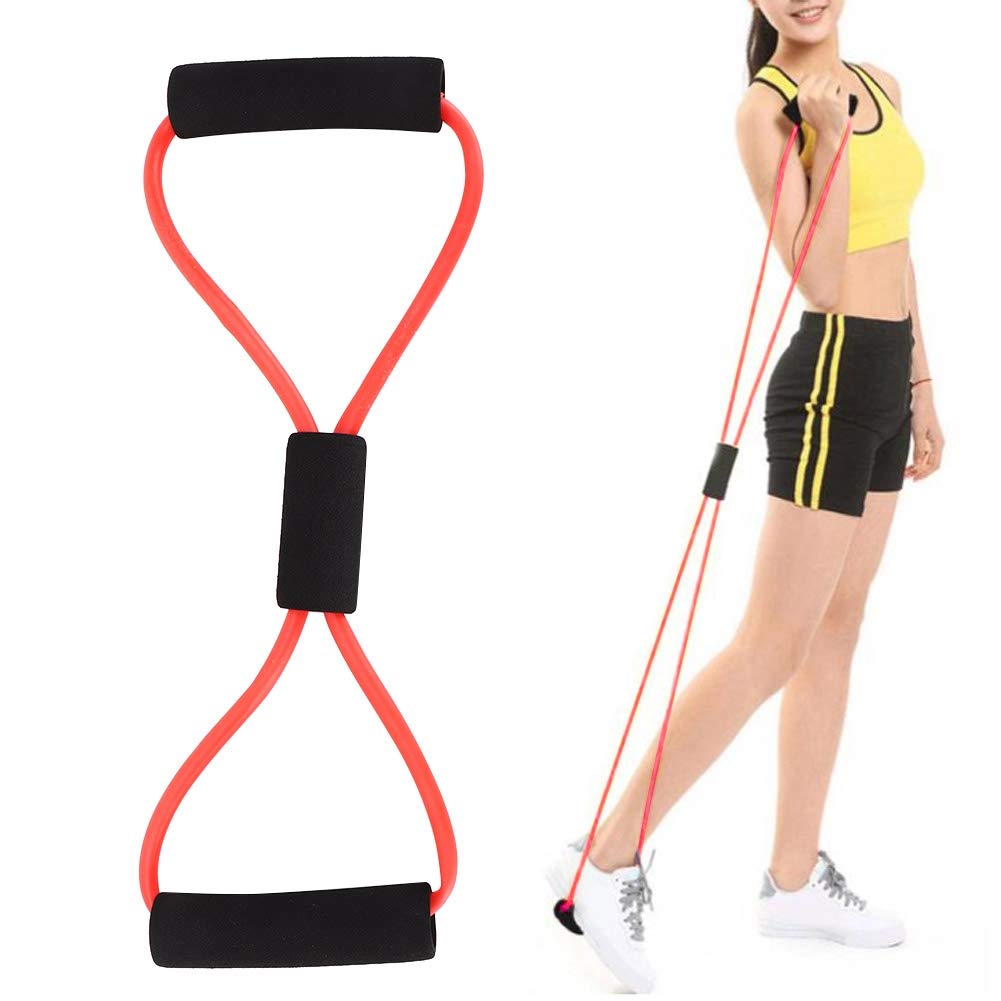 Multifunction Tension Rope, 8-Shaped Fitness Pulling Rope, Latex Elastic Yoga Pedal Puller Resistance Band, Chest Expander Body Slimming Tension Band(Red)