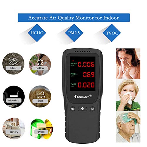 GuDoQi Indoor Air Quality Monitor USB Rechargeable Detector Accurate For HCHO/PM2.5/TVOC Multi Tester With Time Laser Sensor Alarm For Home Office Car