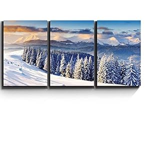 3 Piece Canvas Print - Contemporary Art, Modern Wall Art - Snowy Mountain Silent Winter Scene - Giclee Artwork - Gallery Wrapped Wood Stretcher Bars - Ready to Hang 16"x24"x3 Panels