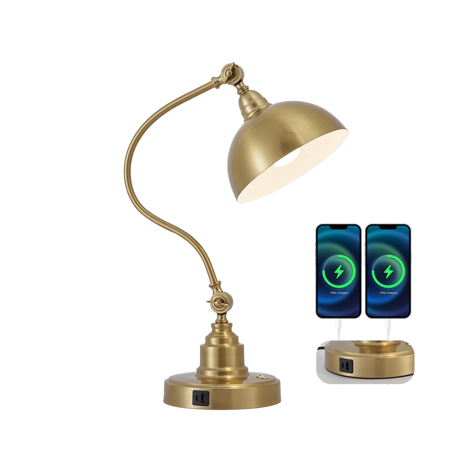 Photo 1 of Fetason Vintage Brass Gold Color Desk Lamp Decorative Table Lamp for Home Office Living Room Bedroom Desk Light, Rustic Industrial Farmhouse Antique Library Study Desk Lamp E26 LED Bulb Included