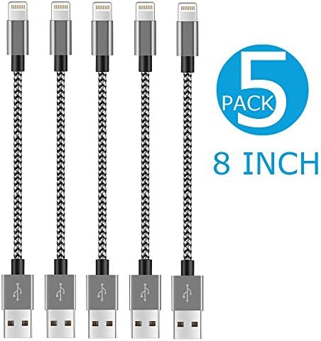 Short Lighting Cable, 5-PACK Lightning to USB Charger [8 Inch] Certified GIZMO Nylon Braided Fast Charging, USB Sync to Lightning Wire (Max 2.4A) For iPhone X 8 7 6S Plus iPad 2 3 4 Mini, iPad Pro Air