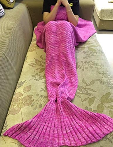Handmade Knitted Mermaid Tail Blanket, Holidayli Warm Sofa Quilt Living Room Sleeping Bag for Adults and Kids 71inch x35.4 inch (Rose)