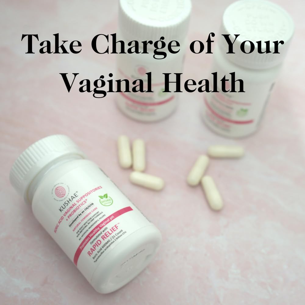 Kushae Boric Acid Suppositories + Rapid Relief with Applicator, All Natural Female Suppositories with Probiotics & Aloe Vera, Relieves Discomfort & Balances pH Level
