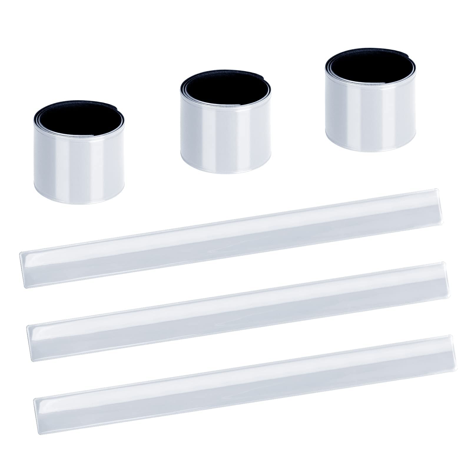 URAQT Reflector Strips, 6 pcs Reflective Snap Band, Highly Reflective Wearable Wrist/Ankle Bands, Snap Safety Armbands for Cycling, Running, Adults, Children (White)