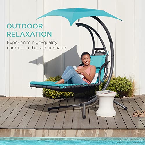 Best Choice Products Outdoor Hanging Curved Steel Chaise Lounge Chair Swing w/Builtin Pillow