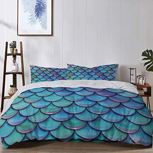 Blue Purple Bedding Duvet Cover 4 Piece Set Mermaid Fish Scales