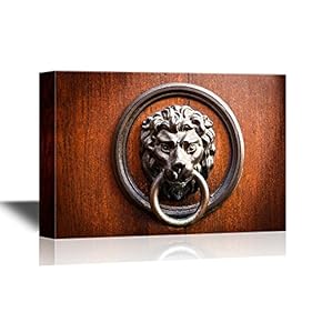 Doors Canvas Wall Art - Doorknocker with Head of Lion - Gallery Wrap Modern Home Art | Ready to Hang - 12x18 inches