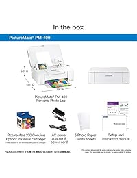 Epson PictureMate PM 400 Wireless Compact Color Photo Printer and Ink Bundle, Blanco
