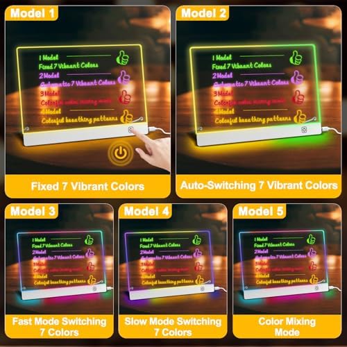 LED Notiztafel mit Farben 30x20cm, Acryl Whiteboard mit 6 Farbmodi Neon-Leuchttafel, Leuchtendes Led Zeichenbrett Für Kinder,trocken abwischbare Acryltafel,Memotafel für Büro, Café, Schule, Zuhause