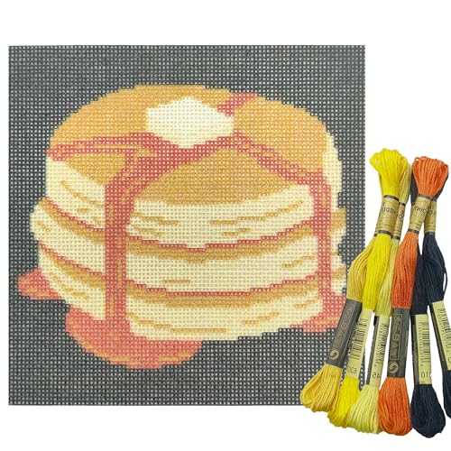 Howie's Needlepoint Needlepoint Kits, 18CT Printed Embroidery Pattern Starter Kits, Stamped Patterns Canvas Kits(Sweet Pancakes,5x5inch)
