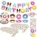 Pandecor Donut Party Supplies - Serves 24 Guests - 99 Pieces Donut Party Disposable Tableware,Includes Happy Birthday Banner Tablecover Napkins 9 Inch Plates 7 Inch Plates and Cups