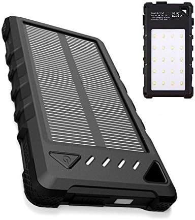 Power Bank Portable Solar Power Bank 8000mAh for All Cell Phone Dual USB Solar Charger with Strong LED Flashlight Durable Battery Charger for Tablets, Dustproof and Shockproof(Black/Black)