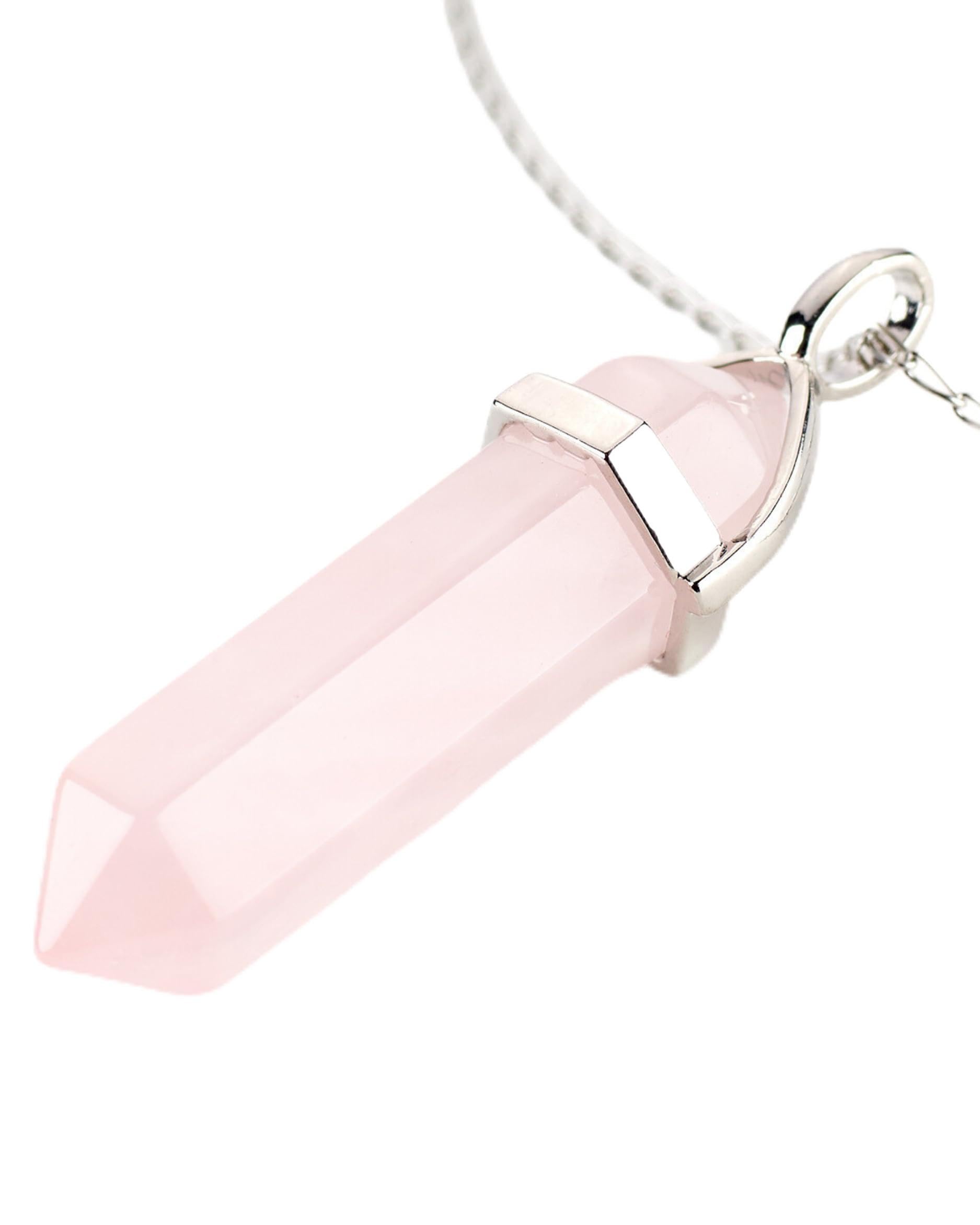 LAVISA Obelisk Necklace, Luxury Gemstone Necklace, Pendant, Necklace, Intense Colours, Rose Quartz, Amethyst, Chain, 55+5 cm, 41mm x 13mm, 60 cm, Stainless Steel, Amethyst, Quartz — image 1