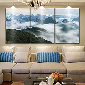 3 Panel Canvas Wall Art - Landscape of Mountains Among The Clouds - Giclee Print Gallery Wrap Modern Home Art Ready to Hang - 16"x24" x 3 Panels