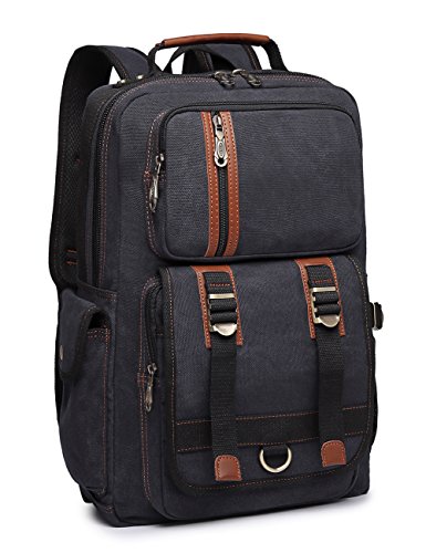 BEFAiR Canvas Backpack Vintage College Daypack Mens Laptop Backpack School Bookbag for Women Black - Thumbnail 4