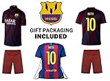 JerzeHero Lionel Messi #10 Kids Youth 3 in 1 Soccer Gift Set ✓ Soccer Jersey ✓ Shorts ✓ Jersey Backpack ✓ Home or Away ✓ Short Sleeve or Long Sleeve (YS 6-8 yrs, Home Short Sleeve)
