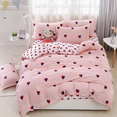 Anjos Hearts Pink Simple Brief Polyester Microfiber Duvet Cover Set Bedsheet Pillowcases Bedding Set 3pc Twin Size 61"x80"(155x205cm)