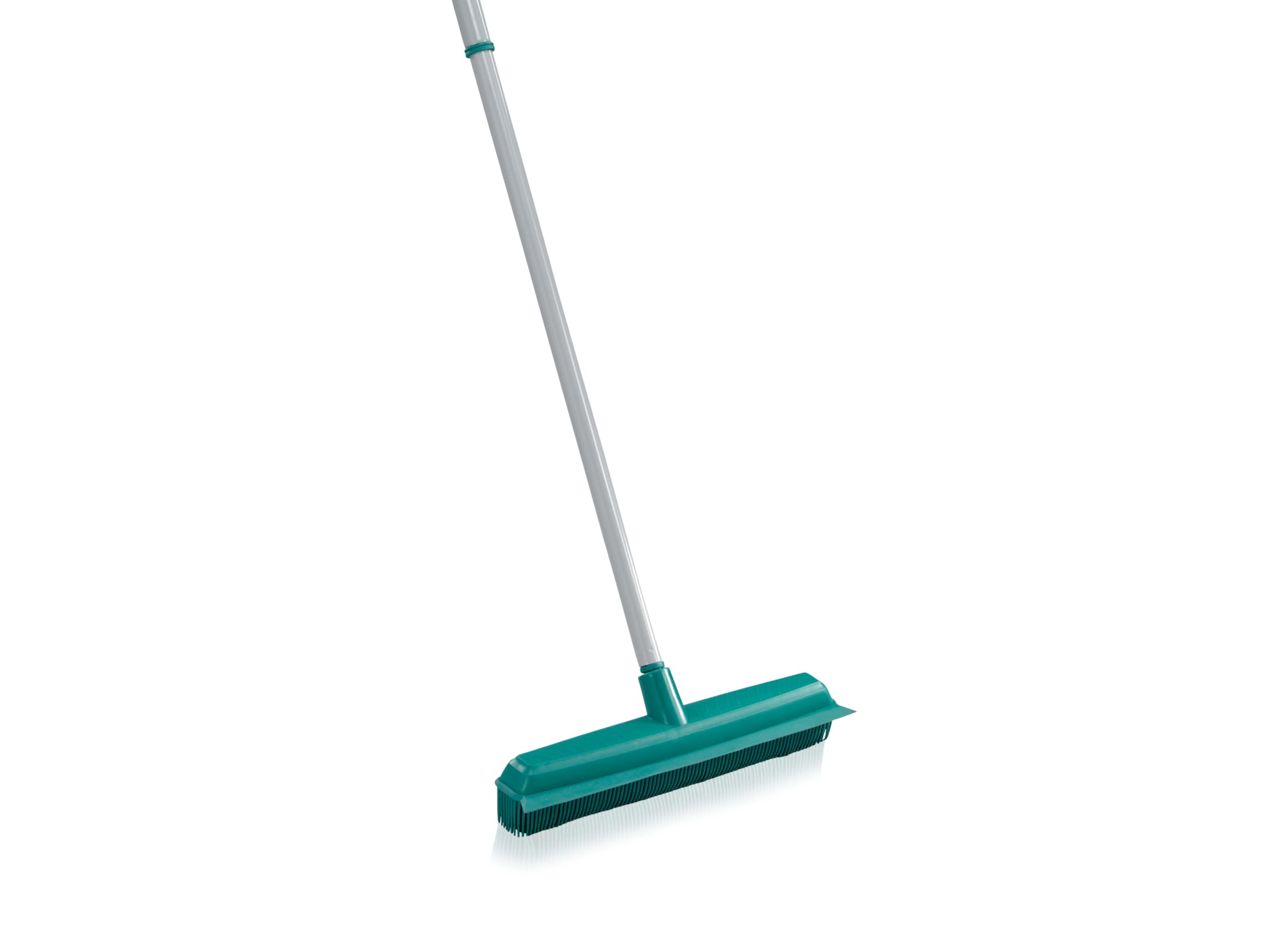 Leifheit Supra Broom - Rubber Broom for Indoors & Outdoors, Ideal for Pet Hairs, 35 cm Width, Telescopic Adjustable Handle 80-140 cm