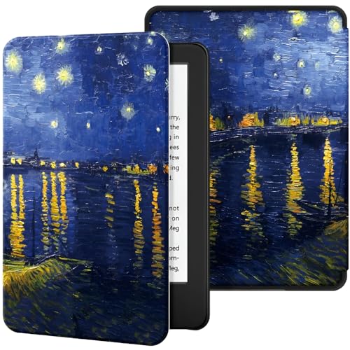 Capa Para Kindle Paperwhite 12ª Geração e Kindle Colorsoft 7 Polegadas (SA569P, SA568B, SA58CB, SA59CP) – Função Liga/Desliga - Fechamento Magnético - Sistema de Hibernação (Noite Sobre o Ródano)