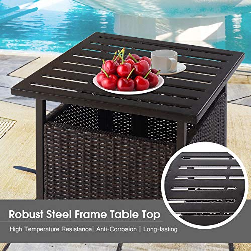 Giantex Outdoor Side Table with Umbrella Hole, Rattan/Wicker Umbrella