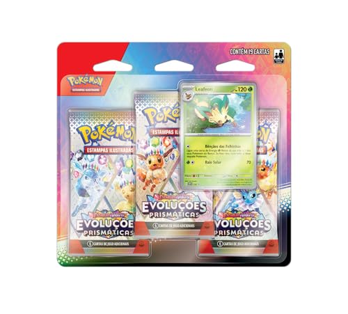 Pokémon TCG, Blister Triplo Leafeon, EV8.5 Evoluções Prismáticas, 3 Pacotes Booster, Carta Holográfica