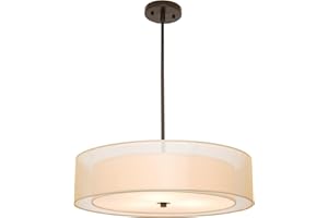 VONLUCE 3-Light Drum Chandeliers, 20" Pendant Light Fixture with 2-Layer Fabric Shade E26 Bases, Adjustable Swivel Joint Hanging Light Fixture for Bedroom Living Room Kitchen Hallway, Matte Black