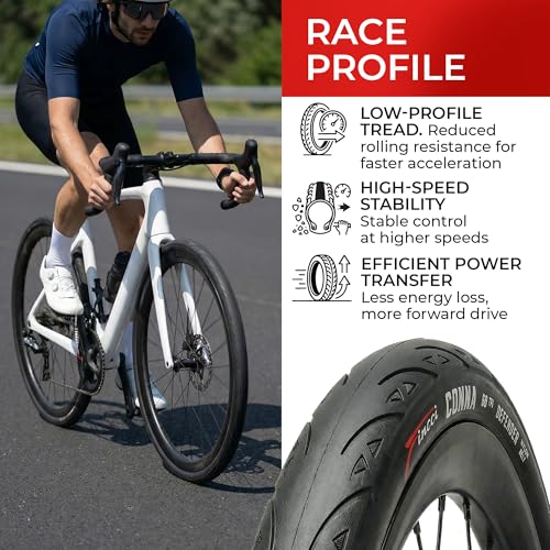 Fincci Folding Road Bike Tyre 700x25c with Presta Chamber (Pack of 2) | ETRTO 25-622 700x25c Tyre and Chamber 60 TPI 85-115 PSI Puncture Proof 1 mm for Road Bike Racing Triathlon Fixie